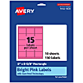 Avery® Printable Labels With Sure Feed® Technology, 94235-BPP10, Rectangle, 2" x 2-5/8", Matte Bright Pink, Pack of 150 1 thumbnail image