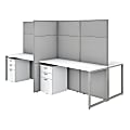 Bush Business Furniture Easy Office 60"W 4-Person Cubicle Desk With File Cabinets And 66"H Panels, Pure White/Silver Gray, Standard Delivery 1 thumbnail image