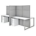 Bush Business Furniture Easy Office 60"W 4-Person Cubicle Desk With File Cabinets And 66"H Panels, Pure White/Silver Gray, Standard Delivery