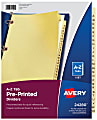 Avery® Preprinted Laminated Tab Dividers, Copper Reinforced Holes, A-Z Tabs, 8 1/2" x 11"