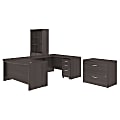 Bush Business Furniture Studio C 60"W x 36"D U Shaped Desk with Bookcase and File Cabinets, Storm Gray, Premium Installation