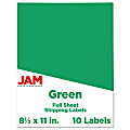 JAM Paper® Full-Page Mailing And Shipping Labels, Rectangle, 8 1/2" x 11", Lime Green, Pack Of 10