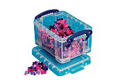 Really Useful Box® Plastic Storage Container With Built-In Handles And Snap Lid, 0.3 Liter, 4 3/4" x 3 1/4" x 2 1/2", Blue