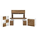 Bush Business Furniture Jamestown 72"W Desk With Hutch, File Cabinets And 6-Cube Organizer, Fresh Walnut/White, Standard Delivery