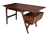 Coast to Coast Miles Mid-Century Modern Solid Acacia Wood Writing Desk With 2 Drawers, 32"H x 55"W x 27"D, Knoll Brown Vinegar