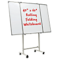 Excello Global Products Magnetic Dry-Erase Mobile Folding Whiteboard, 40" x 60", Silver Aluminum Frame