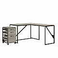 Bush Furniture Refinery 50"W L-Shaped Industrial Desk With 3-Drawer Mobile File Cabinet, Cottage White, Standard Delivery