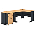 Bush Business Furniture Office Advantage 48"W Corner Desk With 36"W Return And Mobile File Cabinet, Beech/Slate, Standard Delivery