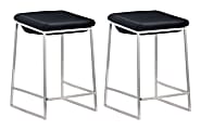 Zuo Modern® Lids Counter Stools, Dark Gray/Brushed Steel, Set Of 2 Stools