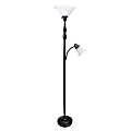Lalia Home Torchiere Floor Lamp with Reading Light and Marble Glass Shades, 71"H, White Marble Shades/Restoration Bronze Base