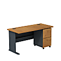 Bush Business Furniture Office Advantage 60"W Desk With 2-Drawer Mobile Pedestal, Natural Cherry/Slate, Standard Delivery