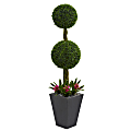 Nearly Natural Double Boxwood Ball Topiary 60”H Artificial UV Resistant Indoor/Outdoor Tree With Planter, 60”H x 14”W x 14”D, Green