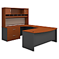Bush Business Furniture Components 72"W Left-Handed Bow-Front U-Shaped Desk With Hutch And Storage, Auburn Maple/Graphite Gray, Standard Delivery