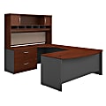 Bush Business Furniture 72"W Left-Handed Bow-Front U-Shaped Corner Desk With Hutch And Storage, Hansen Cherry/Graphite Gray, Standard Delivery