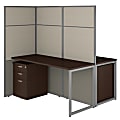 Bush Business Furniture Easy Office 60"W 2-Person Cubicle Desk With File Cabinets And 66"H Panels, Mocha Cherry, Premium Installation
