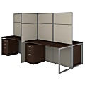 Bush Business Furniture Easy Office 60"W 4-Person Cubicle Desk With File Cabinets And 66"H Panels, Mocha Cherry, Premium Installation