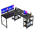 Bestier L-Shaped Corner Computer Desk With Storage Shelf, And Cord Management, 60"W, Black Carbon Fiber