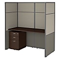 Bush Business Furniture Easy Office 60"W Cubicle Desk With File Cabinet And 66"H Closed Panels Workstation, Mocha Cherry, Standard Delivery