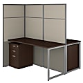 Bush Business Furniture Easy Office 60"W 2-Person Cubicle Desk With File Cabinets And 66"H Panels, Mocha Cherry, Standard Delivery 1 thumbnail image