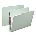 Smead® Pressboard Fastener Folders With SafeSHIELD® Fasteners, 2" Expansion, Letter Size, 100% Recycled, Gray/Green, Box Of 25