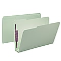 Smead® Pressboard Fastener Folders With SafeSHIELD® Fasteners, 3" Expansion, Legal Size, 100% Recycled, Gray/Green, Box Of 25