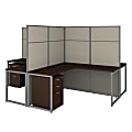 Bush Business Furniture Easy Office 60"W 4-Person L-Shaped Cubicle Desk With Drawers And 66"H Panels, Mocha Cherry, Standard Delivery 1 thumbnail image