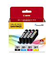 Canon® CLI-281 ChromaLife 100+ Black And Cyan, Magenta, Yellow Ink Tanks, Pack Of 4, 2091C005