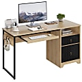 Bestier 56"W Writing Computer Desk With Storage And Keyboard Tray, Natural Oak 1 thumbnail image