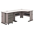 Bush Business Furniture Office Advantage 48"W Corner Desk With 36"W Return And Mobile File Cabinet, Pewter/White Spectrum, Premium Installation