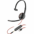 Poly Blackwire C3215 Headset - Mono - Mini-phone (3.5mm), USB Type A - Wired - 32 Ohm - 20 Hz - 20 kHz - Over-the-head, Over-the-ear - Monaural - Supra-aural - 7.40 ft Cable - Noise Cancelling Microphone - Black