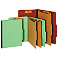 Office Depot® Brand Pressboard Classification Folder, 1 Divider, 4 Partitions, 1/3 Cut, Letter Size, 30% Recycled, Red/Brown