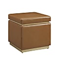 Linon Brenock Square Faux Leather Storage Ottoman, 18"H x 18"W x 18"D, Caramel/Natural