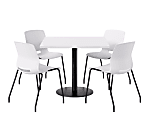 KFI Studios Proof Cafe Pedestal Table With Imme Chairs, Square, 29”H x 36”W x 36”W, Designer White Top/Black Base/White Chairs