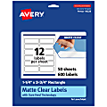 Avery® Permanent Labels With Sure Feed®, 94228-CMF50, Rectangle, 1-1/4" x 3-3/4", Matte Clear, Pack Of 600 1 thumbnail image