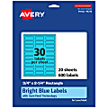 Avery® Print-To-The-Edge Labels With Sure Feed® Technology And Easy Peel®, 94216-BBP20, Rectangle, 3/4" x 2-1/4", Matte Bright Blue, Pack of 600 1 thumbnail image