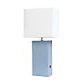 Elegant Designs Modern Leather/Fabric Desk Lamp With USB Port, 21"H, White Shade/Periwinkle Base