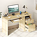 Bestier 55" Computer Desk With Power Outlets, 2 Storage Drawers And Keyboard Tray, Natural 1 thumbnail image