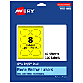 Avery® Print-To-The-Edge Labels With Sure Feed® Technology And Easy Peel® Label Feature, 94056-NYP40, Oval, 2" x 3-1/3", Matte Neon Yellow, Pack of 320