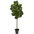Nearly Natural 6-1/2'H Fiddle Leaf Artificial Tree With Decorative Planter, 6-1/2'H x 21"W x 21"D, Black/Green