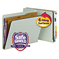 Smead® Full End-Tab Classification Folder With SafeSHIELD Fastener, 2 Dividers, 6 Partitions, Straight Cut, Letter Size, 60% Recycled, Gray/Green
