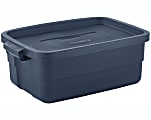 Rubbermaid® Roughneck Tote With Lid, 10 Gallons, 8-7/8"H x 15-7/8"W x 23-7/8"D, Dark Indigo Metallic 1 thumbnail image