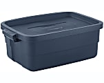 Rubbermaid Roughneck Tote With Lid 10 Gallons 8 78 H x 15 78 W x 23 78 D  Dark Indigo Metallic - Office Depot