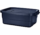 Rubbermaid Roughneck Tote With Lid 10 Gallons 8 78 H x 15 78 W x 23 78 D  Dark Indigo Metallic - Office Depot