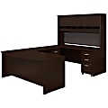 Bush Business Furniture Components 72"W Bow-Front U-Shaped Desk With Hutch And Storage, Mocha Cherry, Standard Delivery