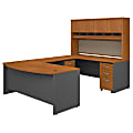 Bush Business Furniture 72"W Bow-Front U-Shaped Corner Desk With Hutch And Storage, Natural Cherry/Graphite Gray, Standard Delivery