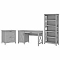 Bush Furniture Key West 54"W Computer Desk With 2-Drawer Lateral File Cabinet And 5-Shelf Bookcase, Cape Cod Gray, Standard Delivery