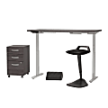 Bush Business Furniture Move 60 Series 60"W x 30"D Adjustable Standing Desk With Lean Stool, Storage And Ergonomic Accessories, Storm Gray, Premium Installation