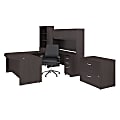 Bush Business Furniture Studio C 72"W x 36"D U-Shaped Desk With Hutch, Bookcase, File Cabinets And Mid-Back Office Chair, Storm Gray, Premium Installation