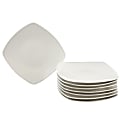 Gibson Zen Buffetware Ceramic Square Dinner Plates, 10-3/4", White, Pack Of 8 Dinner Plates