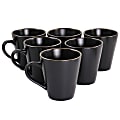 Elama Paul 6-Piece Stoneware Mug Set, 12 Oz, Matte Black/Gold